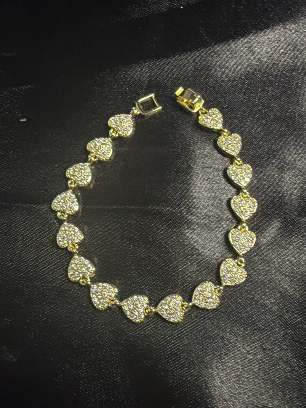 Gold Heart Pavé Link Bracelet - Sparkling Heart Chain